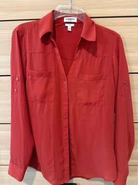 Express Portofino Red Button-Front Blouse